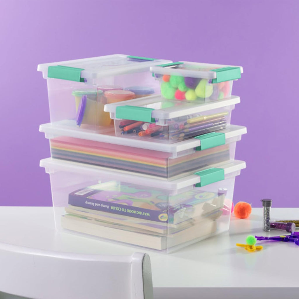 Sterilite 24-Pack Clip Box | Stackable Clear Plastic Storage Bins with Latching Lids - Ideal for Arts, Crafts, and Office Organization