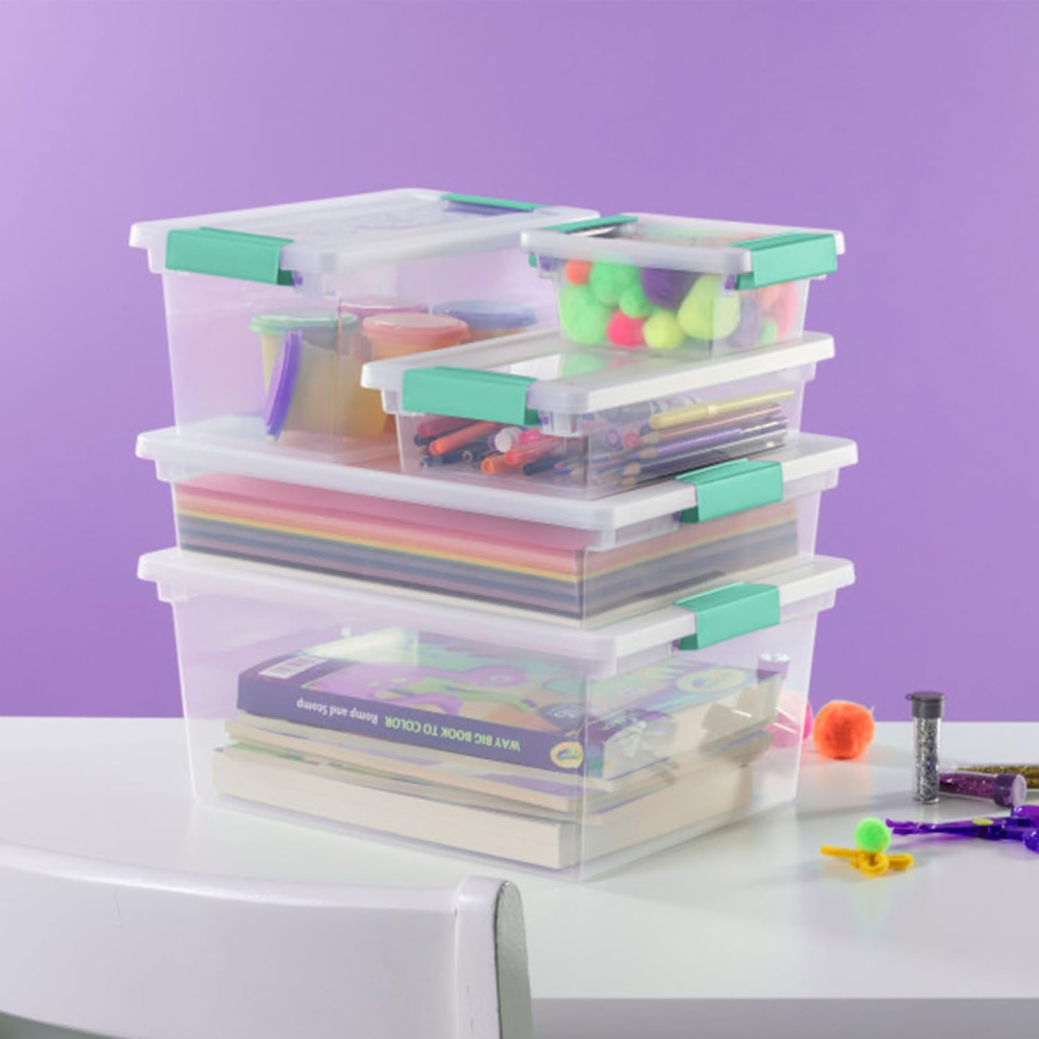 Sterilite 24-Pack Clip Box | Stackable Clear Plastic Storage Bins with Latching Lids - Ideal for Arts, Crafts, and Office Organization