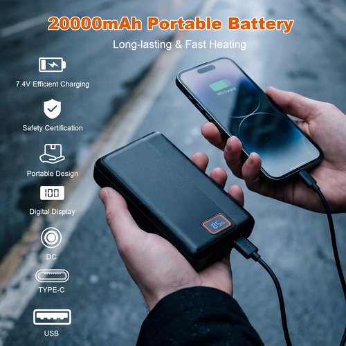 Brimekey Graphene Heated Blanket Battery Operated, 20000mAh Battery 7.4V Fast Heating Blanket Portable Heated Shawl, Cordless Rechargeable Heated Shawl 3 Temperature Settings, Gift for Women (Gray)