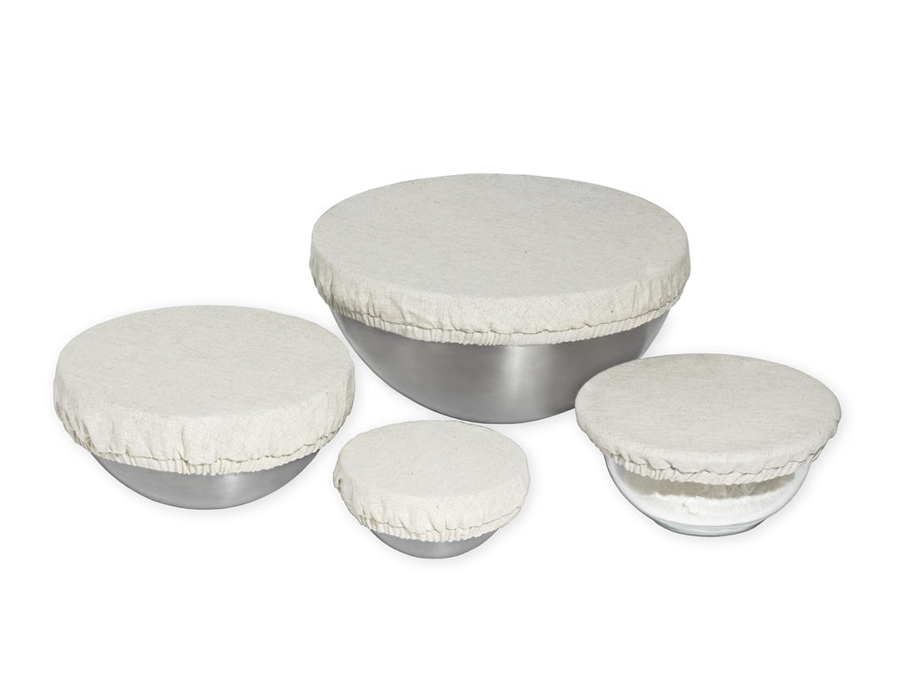 Reusable Fabric Bowl Covers for Bread Proofing - Washable, Dye-free, and All-Natural 100% Linen Cloth Bowl Covers for Bread Rising - Elastic Closure to Fit Multiple Bowl Sizes (1 XL, 1 L, 1 M, 1 S)