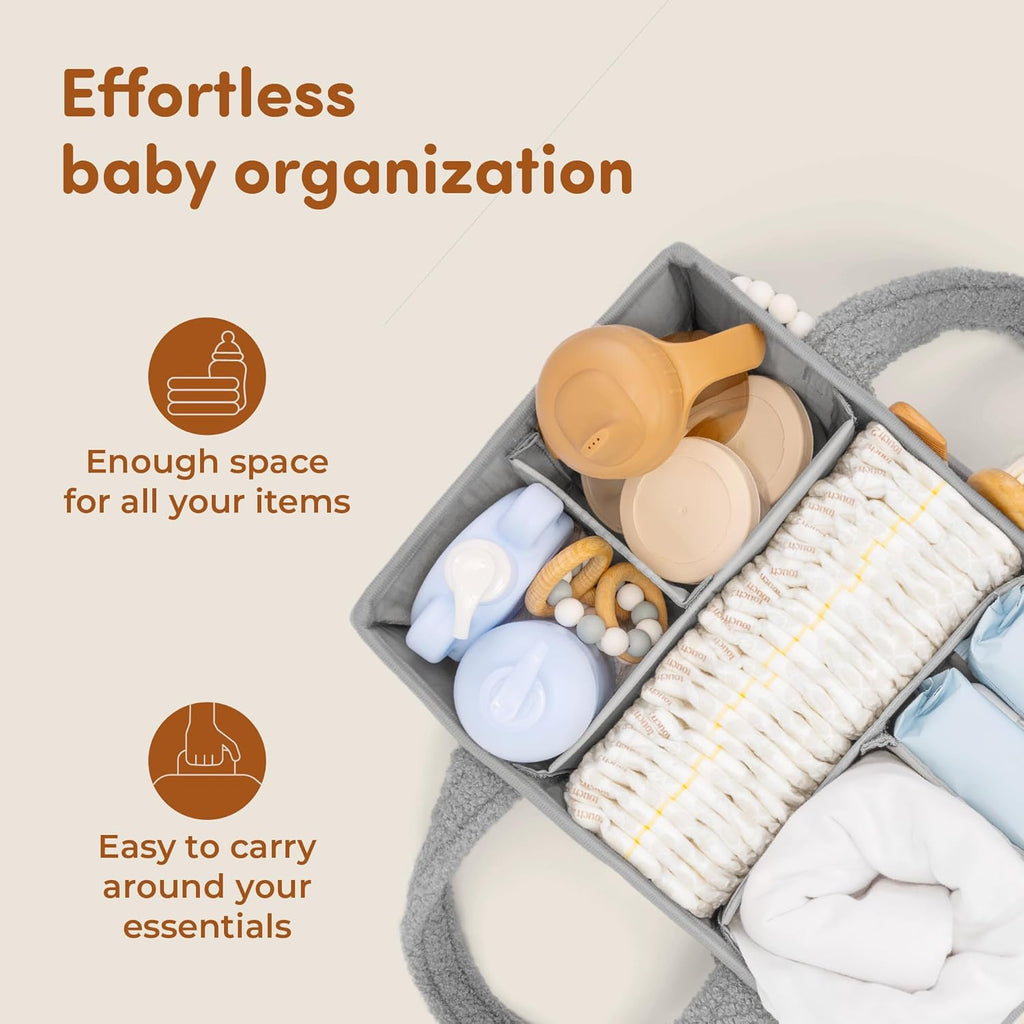 Sweety Fox Baby Diaper Caddy Organizer - Portable Sherpa Nursery Basket | Grey Car Diaper Organizer & Gift