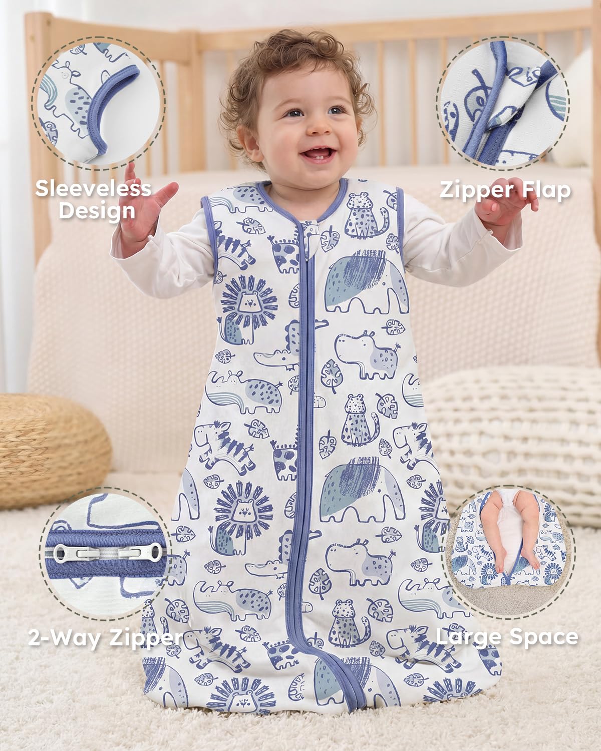Yoofoss Baby Sleep Sack | 1.5 Tog Organic Cotton Wearable Blanket for Infants 0-6 Months