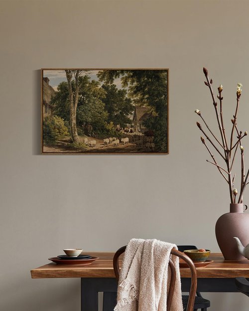 InSimSea Framed Canvas Wall Art - Vintage Countryside Landscape Watercolor Painting | Large 20"x30" Decor