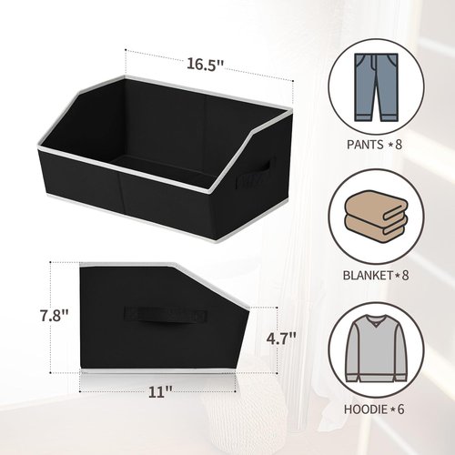 Homsorout Storage Baskets - Decorative Trapezoid Cube Organizer Bins with Handles | Large Black 4-Pack