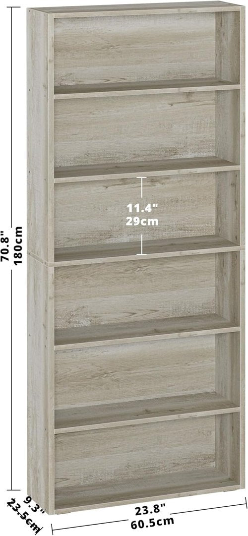 IRONCK 70-Inch Tall Bookshelf - 6-Tier Floor Standing Storage Shelves for Home Office & Living Room Decor