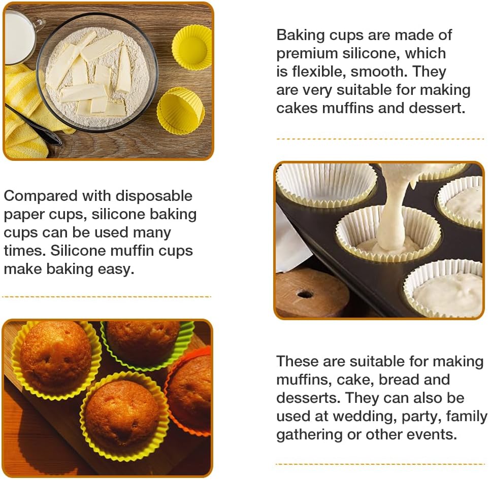 Skiennix Extra Large Silicone Muffin Cups - 12 Pack Reusable Baking Liners | 3.54 Inch Multicolor