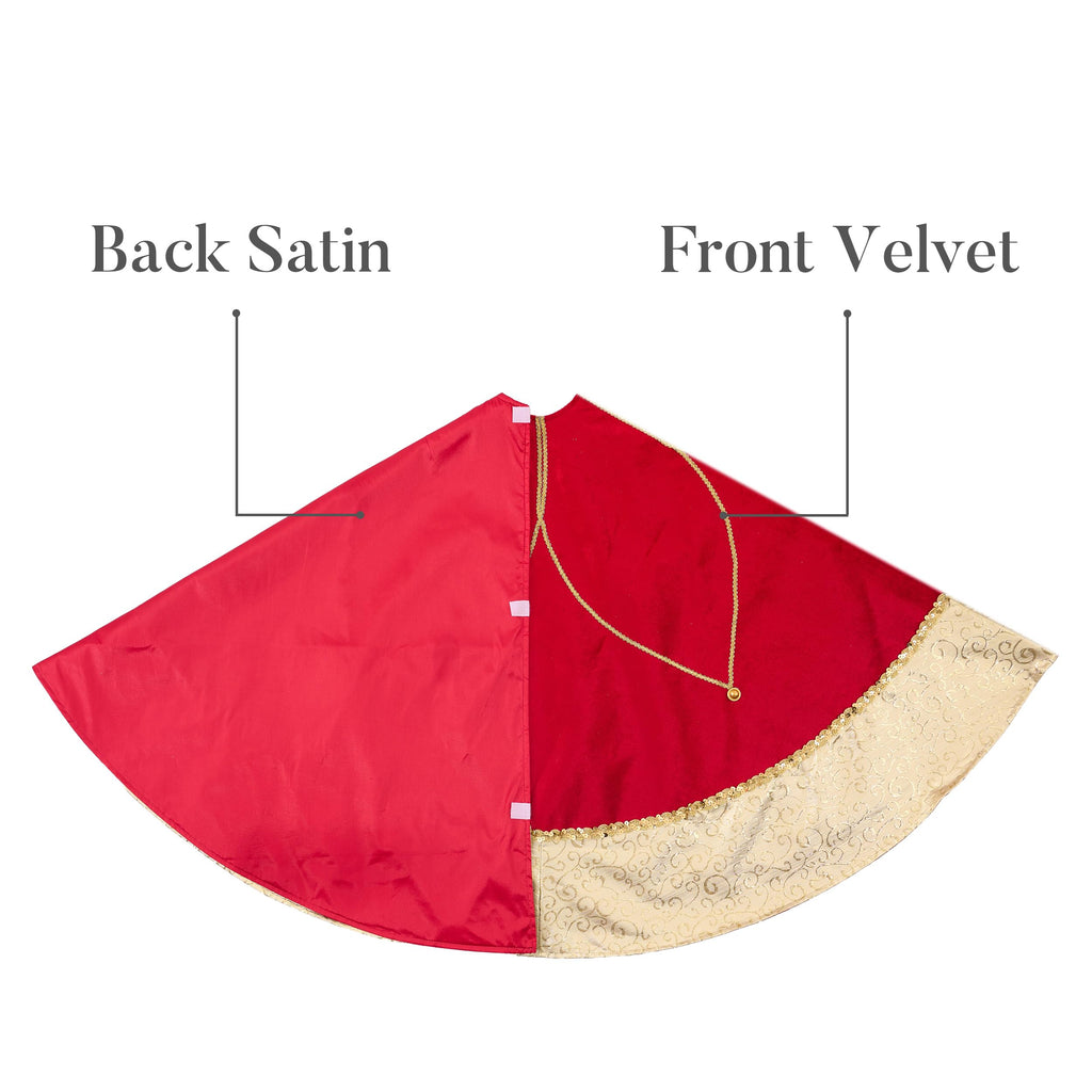 Valery Madelyn Christmas Tree Skirt for Tree Decorations, 60 Inch Fabric Luxury Red Gold Large Xmas Velvet Tree Skirt with Embroidery Flower & Golden Baroque Border Tree Merry Christmas Party Decor