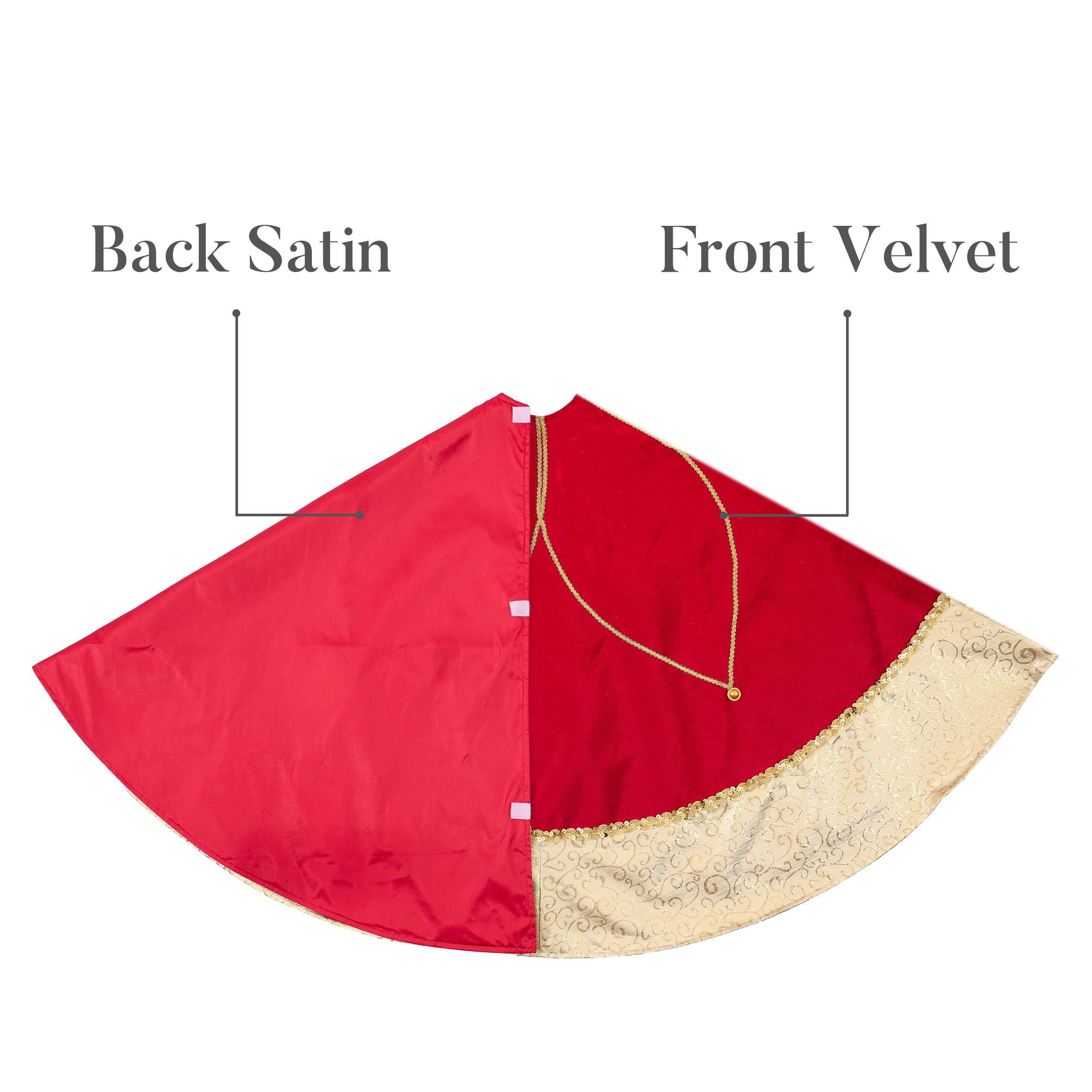 Valery Madelyn Christmas Tree Skirt for Tree Decorations, 60 Inch Fabric Luxury Red Gold Large Xmas Velvet Tree Skirt with Embroidery Flower & Golden Baroque Border Tree Merry Christmas Party Decor