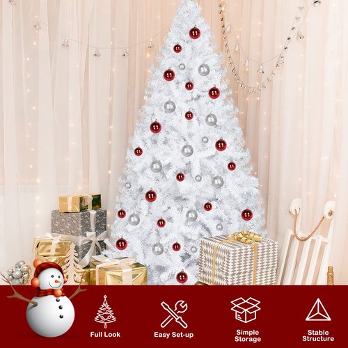 Bonnlo 6 ft White Unlit Artificial Christmas Pine Tree Xmas Tree Holiday Party Decoration with Sturdy Metal Stand, Full 1100 Tips Branch for Indoor and Outdoor