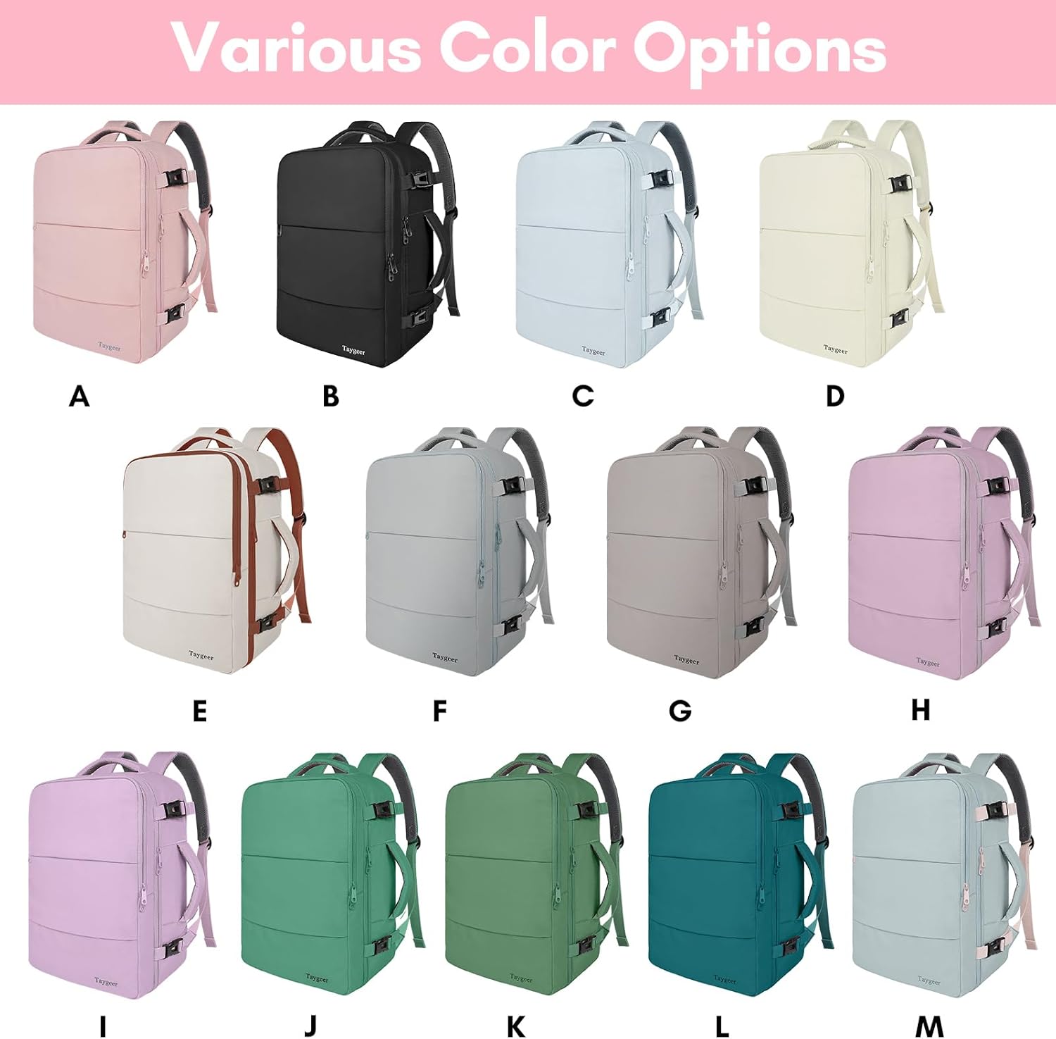 Taygeer Travel Backpack - TSA-Approved 15.6-Inch Laptop Bag with Water Bottle Pocket & Shoe Pouch | Pink
