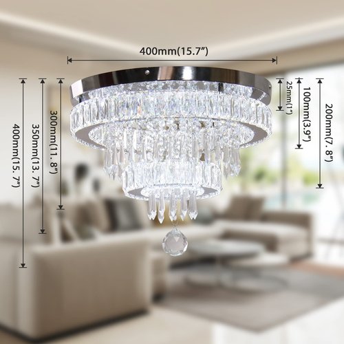 Cainjiazh Crystal Chandeliers Modern Crystal Chandelier Flush Mount Ceiling Light Fixture with Remote Control for Bedroom Dining Room Living Room (16 inch Dimmable)