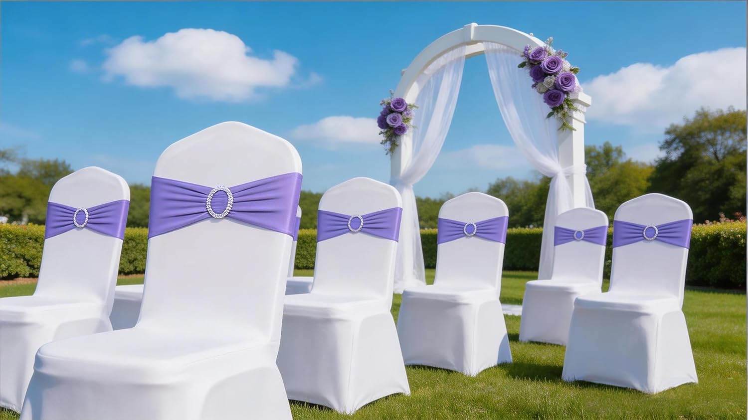 Skiennix Spandex Chair Sashes - Pack of 50 Lavender Chair Bows for Weddings & Events