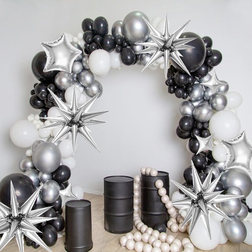22 Pcs Silver Star Balloons,22/18/10 Inch Star Foil Mylar Balloon,Spike Balloon and Four Pointed Balloons for Party Supplies Christmas Birthday Wedding Photo Booth (Silver)