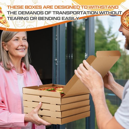 Fullhawl 10 Pcs Corrugated Pizza Boxes 18 x 18 Inches, Grease Resistant Kraft Takeout Containers Packing Boxes for Cake, Cookies, Food and Crafts