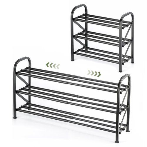 Atrastout 3-Tier Shoe Rack for Closet, 16"-33" Expandable ShoeRackAdjustable for Entryway Closet Doorway SturdyMetal, Black