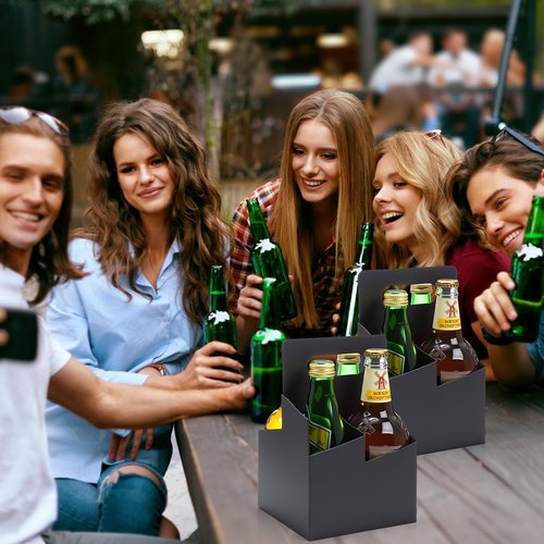 Jetec 100 Pcs 50 Pcs 4 Cup Drink Carrier with Handle, Kraft Paperboard Beer Carrier, Disposable Drink Holder for Hot or Cold Drinks, 12-16 oz Bottle Holder for Food Delivery Beverages (Black)