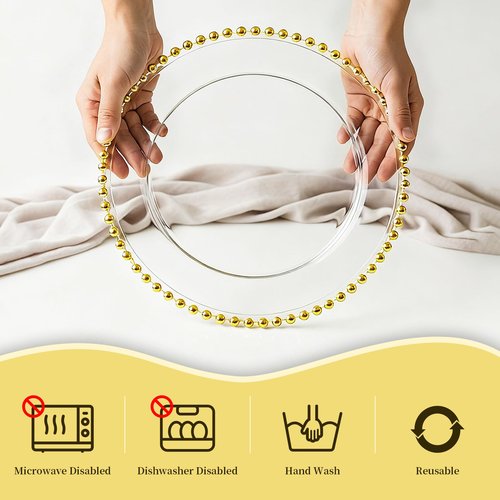 40 PCS Gold Beaded Charger Plates, 13 In Clear Plate Chargers Bulk Wedding, Clear and Gold Charger Plates with Beaded Rim for Party, Wedding, Home Kitchen Tabletop