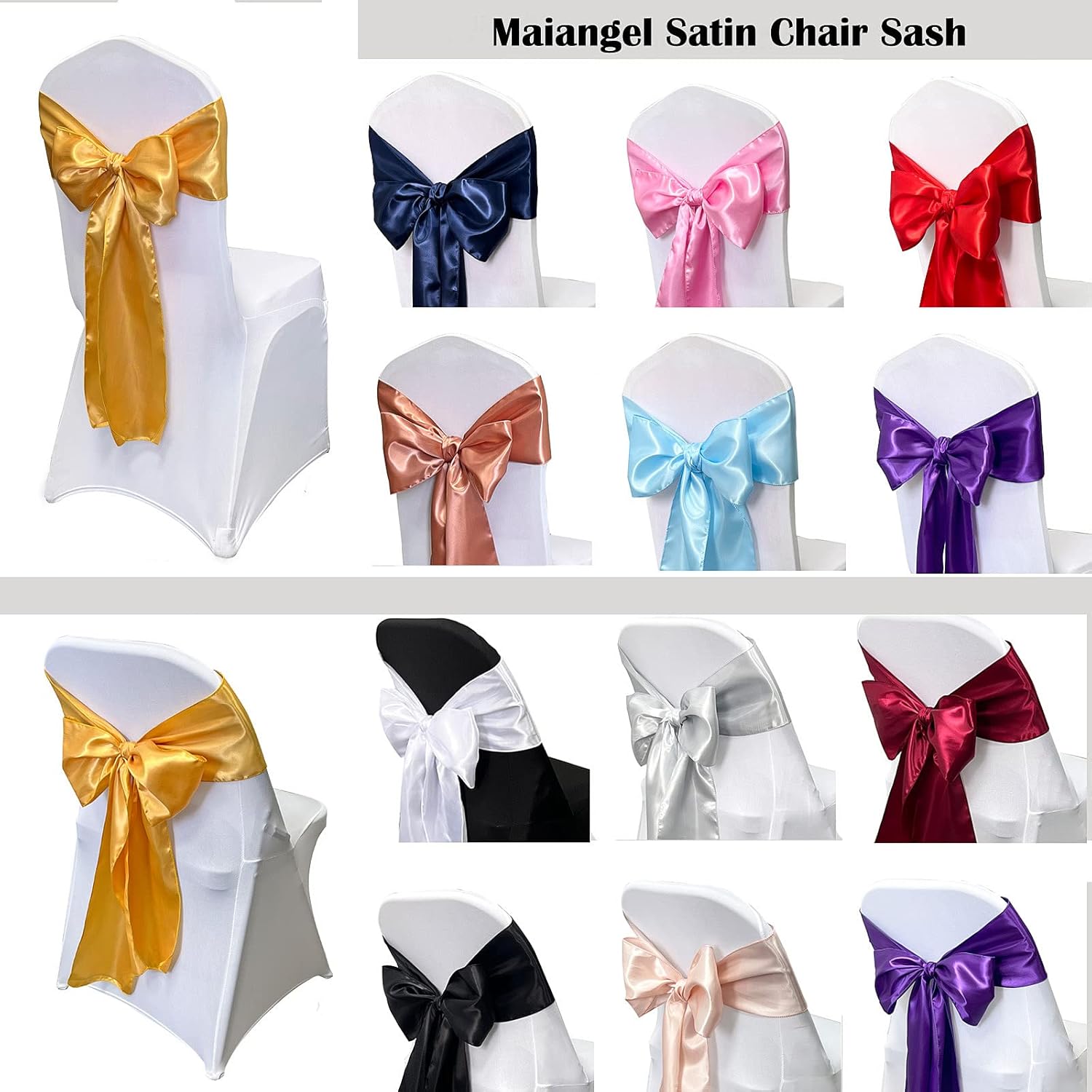 Regine Switzerland Satin Chair Sashes - 50PCS Burgundy Ribbon Ties for Wedding & Event Decor