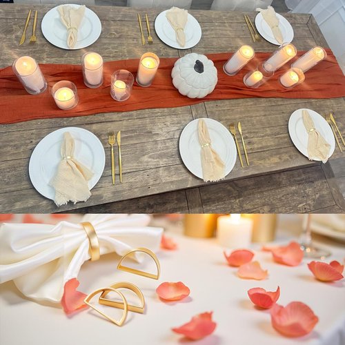 FCDECOR Set of 100 Napkin Rings Metal Gold Semicircle Napkin Ring, Napkin Rings Bulk Dinner Banquet Serviette Decor, Dining Table Setting for Thanksgiving Christmas Halloween Holiday Wedding Party