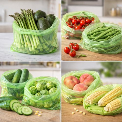 Reusable produce bags to keep Fruit fresh longer reusable,40 Pack(20S,20L) Vegetable bags to keep fresh,Green vegetable refrigerator bags,Green Reusable Salad & Cut Flower Storage Bags,BPA Free
