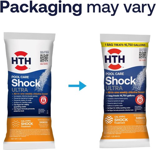 HTH 52047 Swimming Pool Care Salt Shock - Stabilized Chlorinator | Treats 10,000 Gallons, 5x12oz Packets
