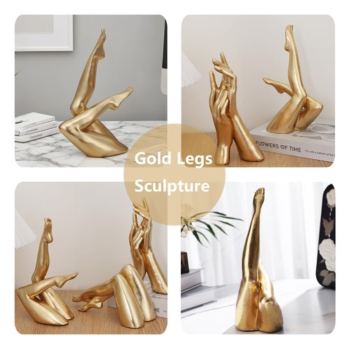 Zonsuli Golden Legs Sculpture Elegant Resin Home Decor Legs Statues Versatile Indoor/Outdoor Ornament, Bedroom, Office Desktop, Cabinets, Perfect (Bent Leg)