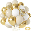 Skiennix White and Gold Confetti Balloons - 50pcs 12 Inch Metallic Latex for Celebrations