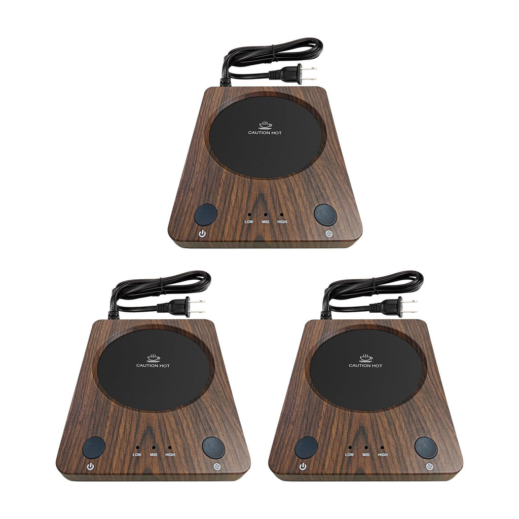 SEALON SLM02 Electric Coffee Mug Warmer (Wood, 3-Pack) - 3-Temperature Desk Cup Warmer with Auto Shut-Off (4 Hours) for Heating Coffee, Tea, Milk & Beverages