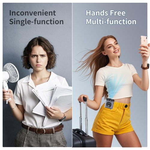 EEIFO Portable Waist Fan Clip On 10000mAh Wearable Belt Personal Fan Rechargeable Battery operated with 5 Speeds Wind and Light 40H Hands-Free for Cooling Outdoor Camping(Grey)