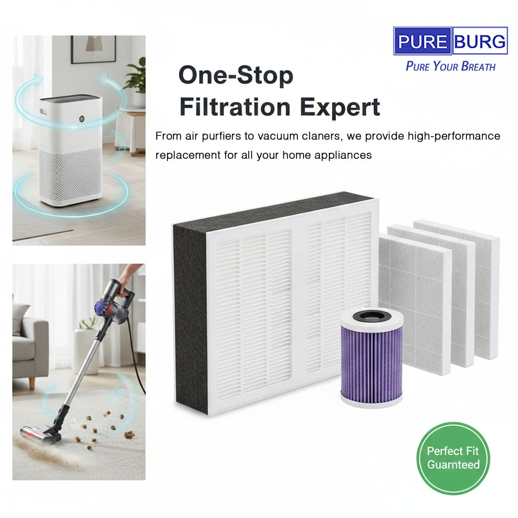 PUREBURG Replacement Filter Kit Compatible with Mila Air Purifier, H13 HEPA (with 2 filter Sock) Activated Carbon For Air Clean Dust VOCs Odor