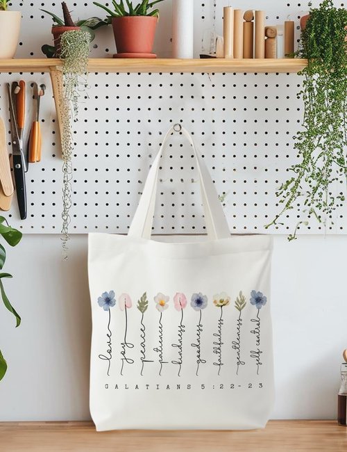 Supwhd Bible Bags for Women, Christian Tote Bag, Fruit of the Spirit Galatians 5:22-23, Bible Verse Christian Canvas Tote Bags Gifts for Women
