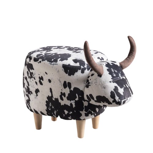 Christopher Knight Home Isana Cow-Shaped Ottoman, Cute Wood Foot Stool Shoes Changing Seat with Cushioned for Living Room, Bedroom, Playroom Porch Furniture, Black and White Velvet