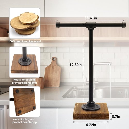 YESSAP Hand Towel Holder, T-Shape Height 13'' Black Hand Towel Holder Stand, Free Standing Hand Towel Holder for Bathroom Countertop, Rustic Brown, TH006