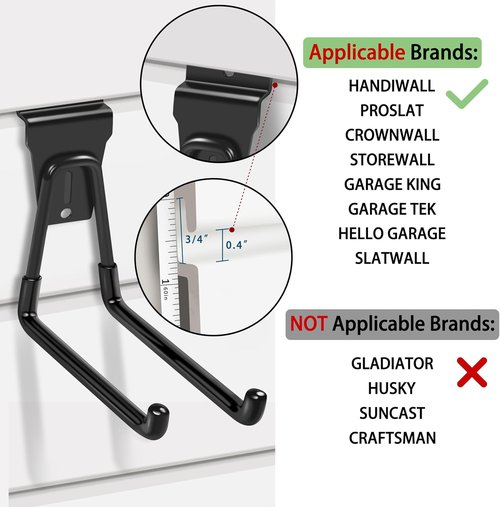 Klastit Slatwall Hooks - Durable Black 20-Pack for Organizing Garden Tools | Heavy-Duty Garage Accessories