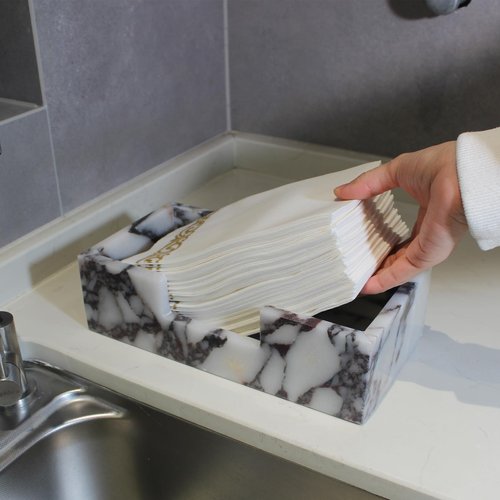 Natural Calacatta Viola Marble Napkin Holder 9.8"x4.9"x2.8", Guest Towel Holder, Paper Hand Basket for Bathroom/Kitchen/Restaurant