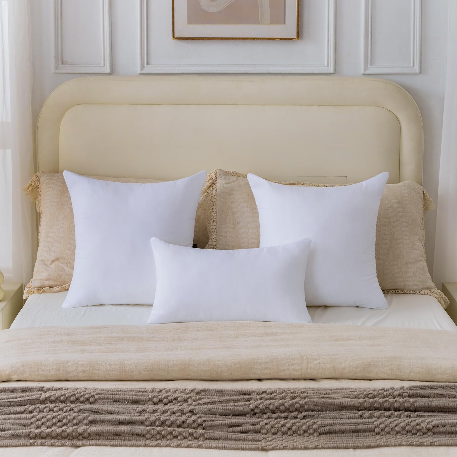 OTPIPCS 20 x 20 Pillow Inserts Set of 4 - Premium Soft and Fluffy 20 Inch Large Sofa Decorative White Square Throw Pillow Inserts Stuffing for Living Room Couch and Bedroom Interior Cushions