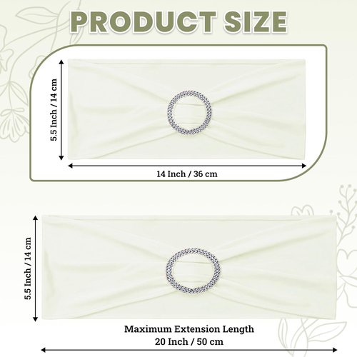 MDS Spandex Chair Sashes - Premium Stretch Covers with Buckle Slider for Weddings & Events | Ivory, Pack of 100