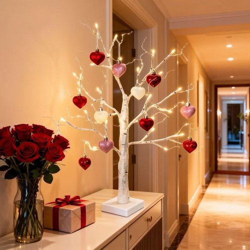 HipTree Mothers Day Christmas Tree Ornaments Decorations,12ct 1.57 Inch Pink Red White Heart Shaped Ornaments Set for Tree,Mini Baubles for Valentines Day,Christmas, Wedding & Anniversary Party