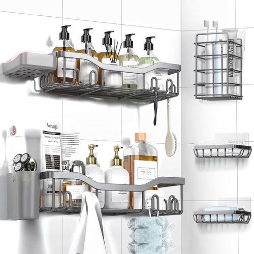 NESOMI Shower Caddy - Adhesive Bathroom Organizer with Rustproof Stainless Steel | 7-Pack, Large Capacity