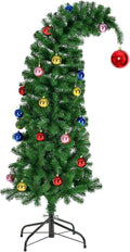 Hatisan 6FT Artificial Christmas Tree - Bent Green Design with Ball Ornaments & Metal Base for Holiday Decor