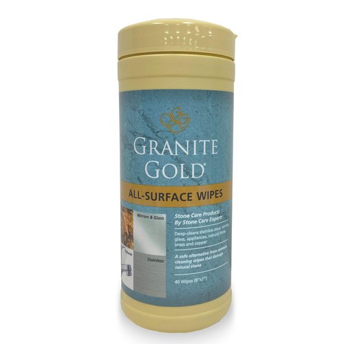 Grantie Gold All-Surface Cleaning Wipes, Deep-Cleans Stainless Steel, Mirrors, Glass, Appliances, Natural Stone, Brass, & Copper, Safe on Food-Prep Surfaces, Streak-Free, 40 Pre-Moistened Wipes