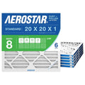 Aerostar MERV 8 Air Filter - 20x20x1 HVAC Filter Captures Dust, Lint & Pollen | 6 Count, Made in USA