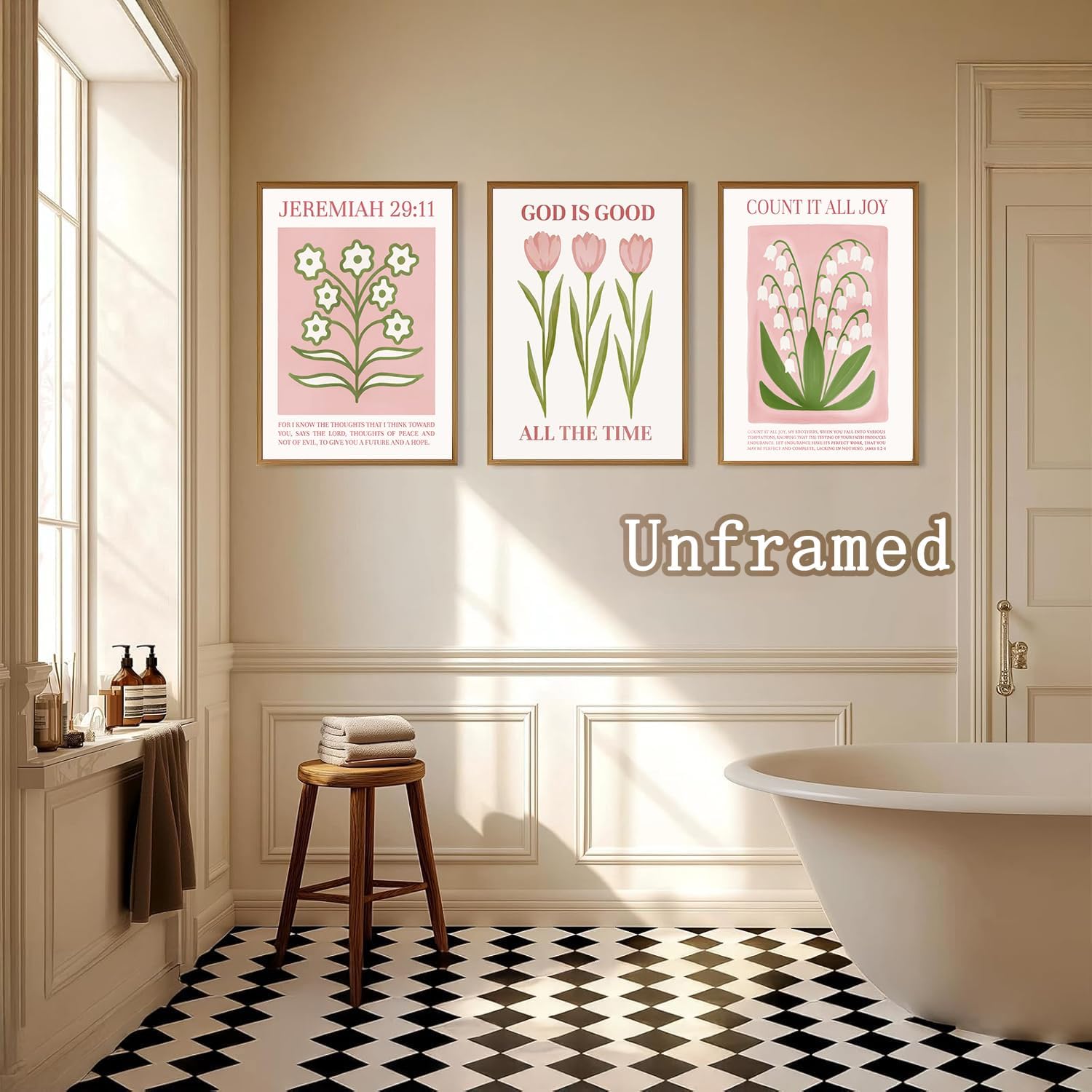 Skiennix 6Pcs Pink Christian Bible Verse Wall Art - Floral Scripture Quotes for Bedroom | 8x10 Inch Unframed