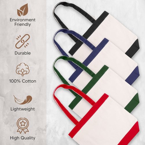 Canvas Tote Bag with Handles for Woman, Reusable Cloth Bag for Groceries and Shopping In Bulk - Blank Cotton Tote Bag, Suitable for DIY Projects HEAVY DUTY, 16"X14.5" With 4” Gusset, Assorted 8 Pack