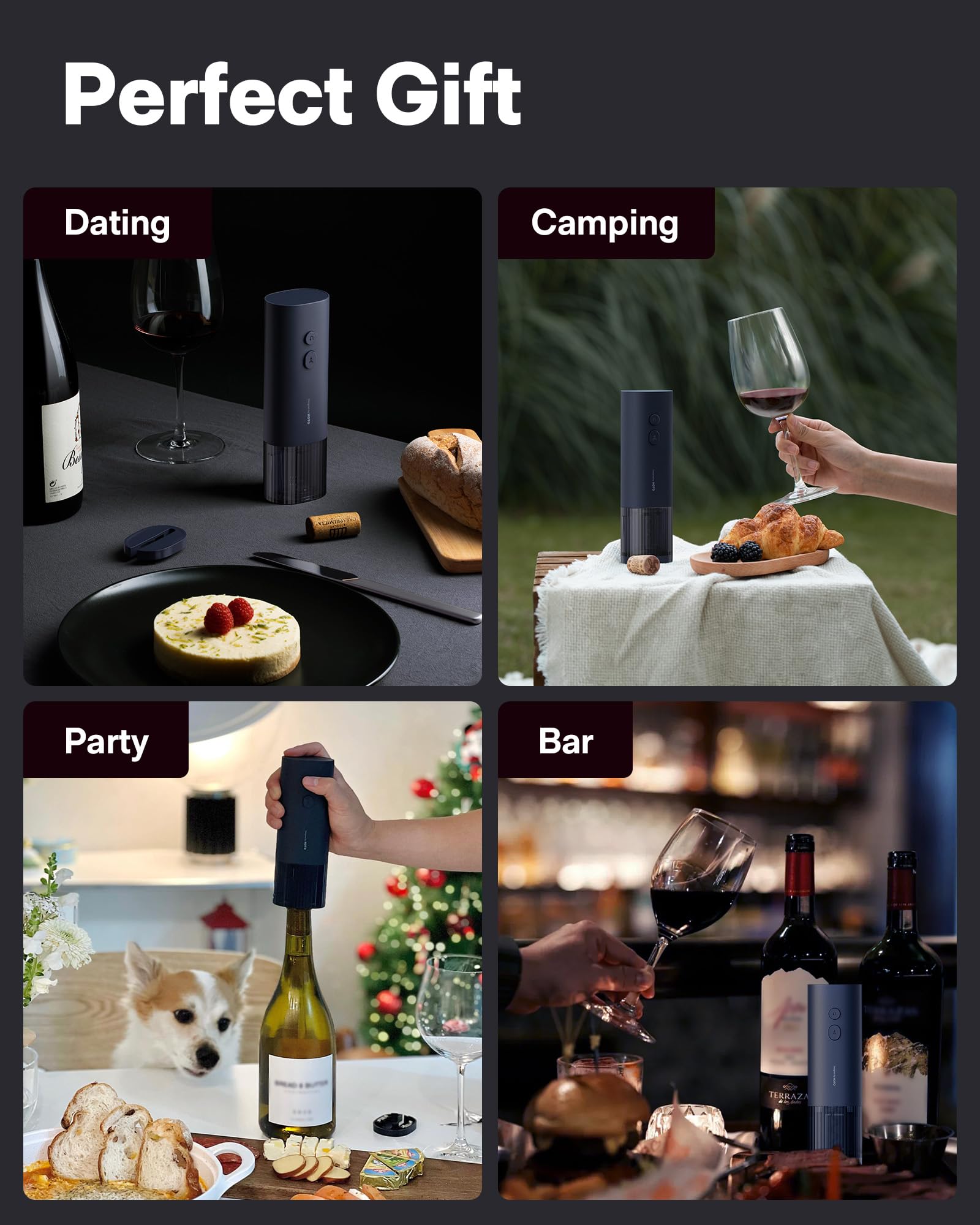 HOTO Electric Wine Opener, Automatic Bottle Opener with Foil Cutter, Uncorks 170+ Bottles, 10s Instant Opening, Battery Operated Corkscrew Wine Opener, Perfect Ideal for Wine Lover Wedding Party Home