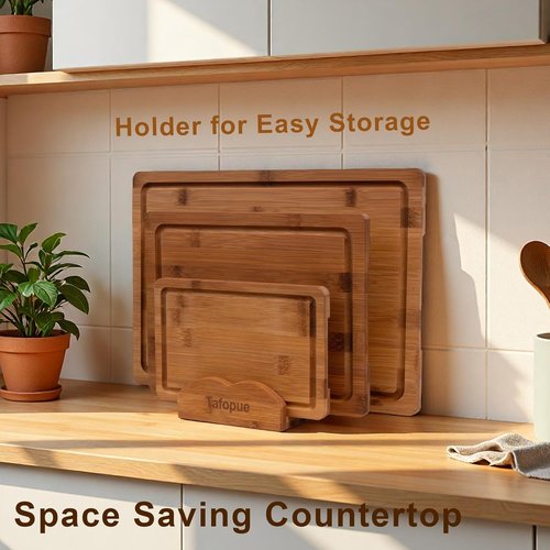 Bamboo Cutting Board Set by [Brand Name] - Durable Kitchen Boards with Juice Groove & Grip Handle | Space-Saving Design
