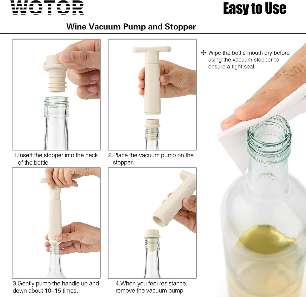 WOTOR Wine Stoppers Vacuum, Silicone Wine Saver & Preserver, Reusable Bottle Sealer, Keep Fresh (Cream, 12 Pieces)