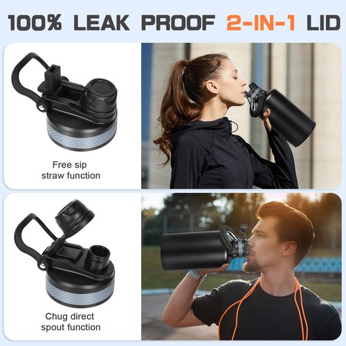 GAZLEMHO 1 Gallon Water Bottle Insulated, Leak Proof 128 oz Stainless Steel Water Jug with Straw/Spout 2-in-1 Lid, Sleeve, Paracord Handle, Silicone Boot, One Gal Metal Canteen for Gym Sports Camping