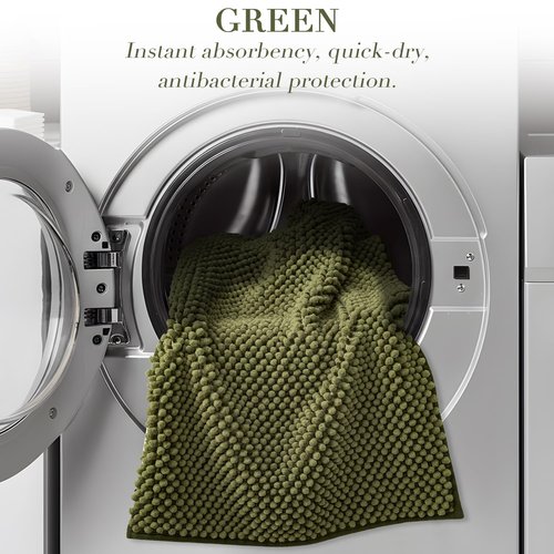 BSICPRO Bathroom Rugs Set 2 Piece-Chenille Bath Mats Non Slip-Thick Soft Absorbent Sage Bath Rug-Shower Floor Mat Machine Washable-Bathroom Decor Accessories (Olive Green, 20" x 32" Plus 16" x 24")