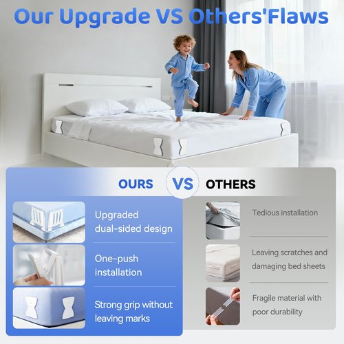 WISHBAY Fitted Sheet Holder for Corners Upgrade Bed Sheet Grippers Dual-Side Lock Design, 4Pcs Bed Sheet Holders Heavy Duty Sheet Clips Fitted All Mattress Sizes, Lock Sheet Holders Keep Firm
